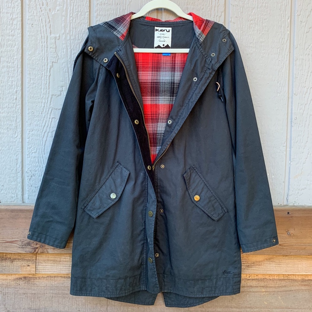 KAVU 100% cotton red flannel lined hooded jacket - Picture 3 of 16